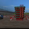 Construction Site Featuring Tower Crane Concrete Mixer Safety Barriers And High Rise Building