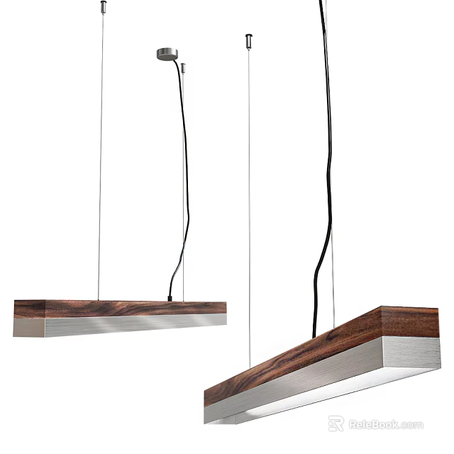 Modern Pendant Lights With Walnut Wood And Silver Metal Rectangular Design For Interior Decor 3d model