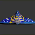 Colorful Blue Stingray With Yellow Stripes White Spots And Long Striped Tail