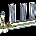 Modern Commercial Complex Featuring Multiple Tall Towers And Ground Floor Commercial Space 3d model
