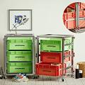 Mobile Metal Frame Storage Cabinet Rack With Green Red LATCHFORD Drawers