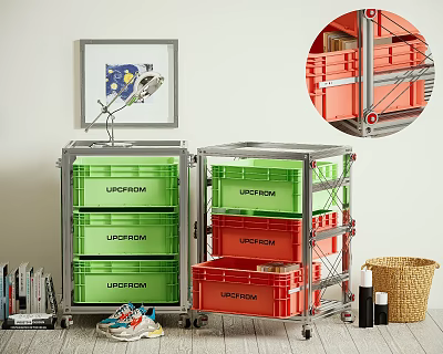 Mobile Metal Frame Storage Cabinet Rack With Green Red LATCHFORD Drawers 3d model