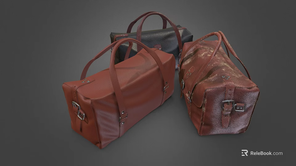 Stylish Leather Handbags In Different Colors With Durable Handles And Metal Buckles 3d model 