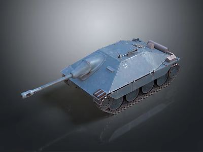 3D Model of Military Gray Tank with Long Cannon and Tracks 3d model