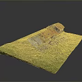 Weathered Abandoned Boat Model With Red Roof On Green Grass Miniature Scene