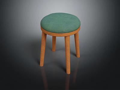 Modern Wooden Stool With Round Green Padded Seat And Sturdy Legs 3d model