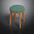 Modern Wooden Stool With Round Green Padded Seat And Sturdy Legs