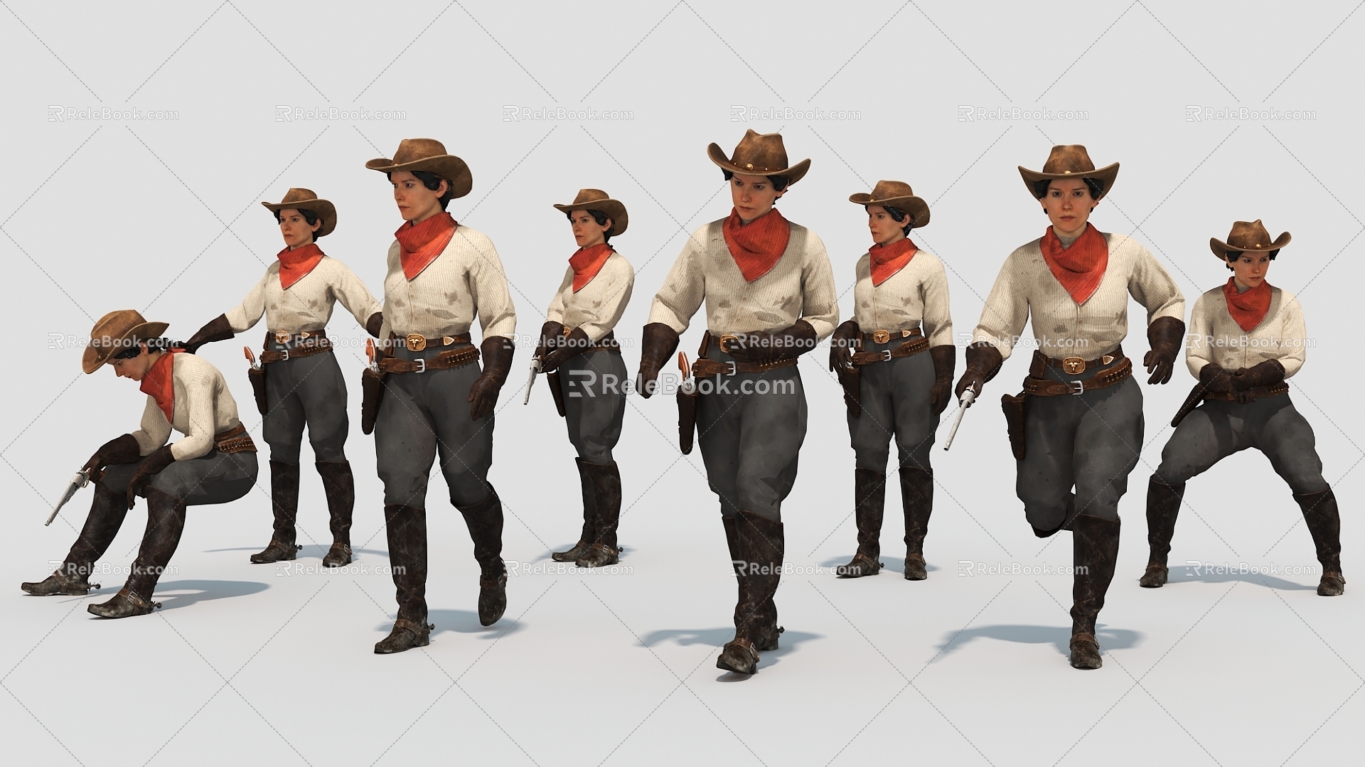 Cowgirl European American Woman Game Figure Hunter 3d model