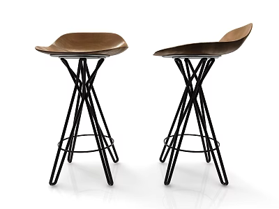 Modern Bar Stools With Brown Seats And Black Metal Cross Frames 3d model