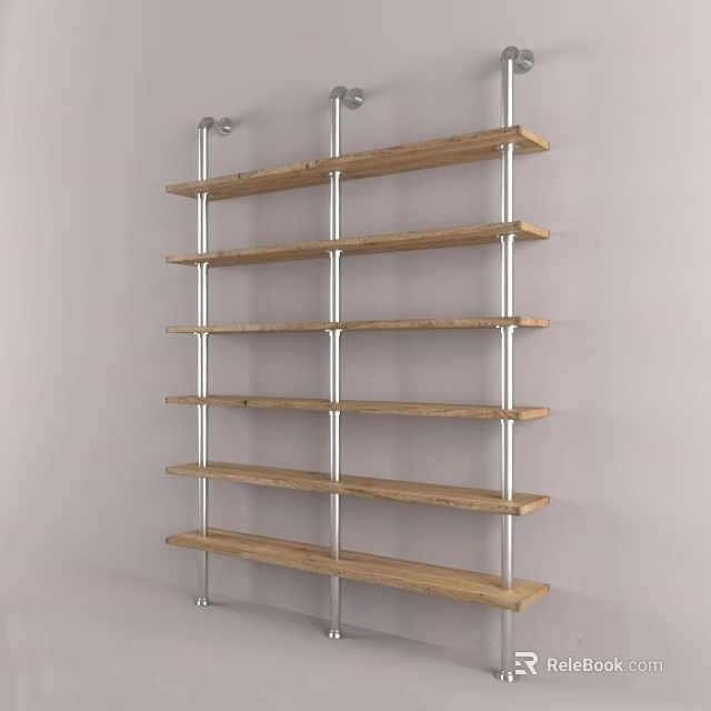 Modern Wall Mounted Wooden Shelves With Metal Frames And Sleek Design 3d model 