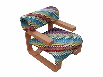 Colorful Zigzag Patterned Leisure Chair with Wooden Frame Comfortable Cushion and Armrests 3d model