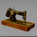 Vintage Sewing Machine With Red Wooden Base And Classic Metal Components