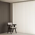 White Vertical Blinds in Modern Interior With Wooden Wall and Accent Chair