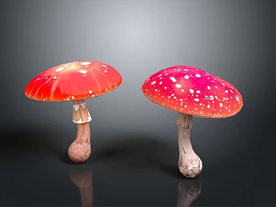 Red Mushrooms With White Spots Shiny Caps As Fresh Organic Food 3d model