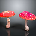 Red Mushrooms With White Spots Shiny Caps As Fresh Organic Food
