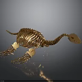 Artistic Detailed Golden Turtle Skeleton on Dark Background with Reflection
