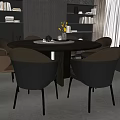 Modern Round Dining Table Set With Comfortable Chairs And Bookshelf Decor 3d model