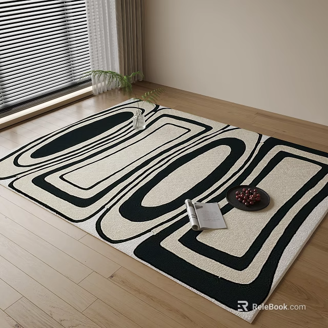 Square Rug With Geometric Pattern In Living Room 3d model