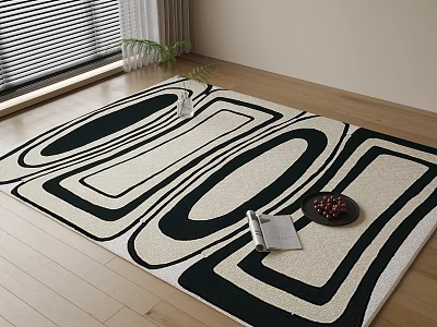 Square Rug With Geometric Pattern In Living Room 3d model