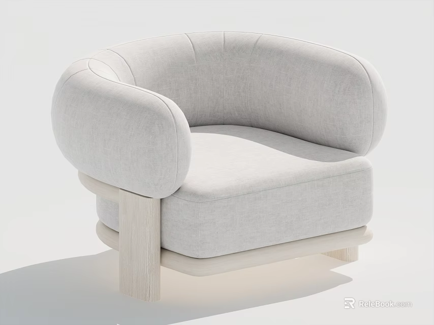 Comfortable Modern Light Gray Upholstered Single Sofa With Rounded Armrests Wooden Legs 3d model 