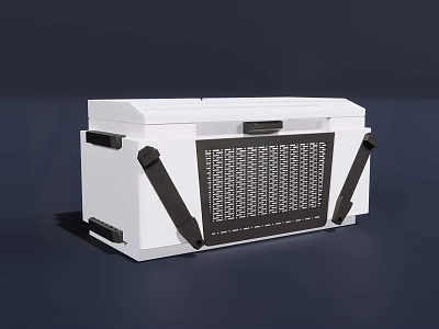 Durable White Storage Box With Black Straps And Mesh Front Panel Design 3d model
