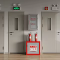 Fire Safety Equipment Setup With Exit Signs Fire Extinguishers And Doors