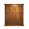 Wooden Wardrobe with Double Doors and Drawers Natural Wood Finish Classic Design