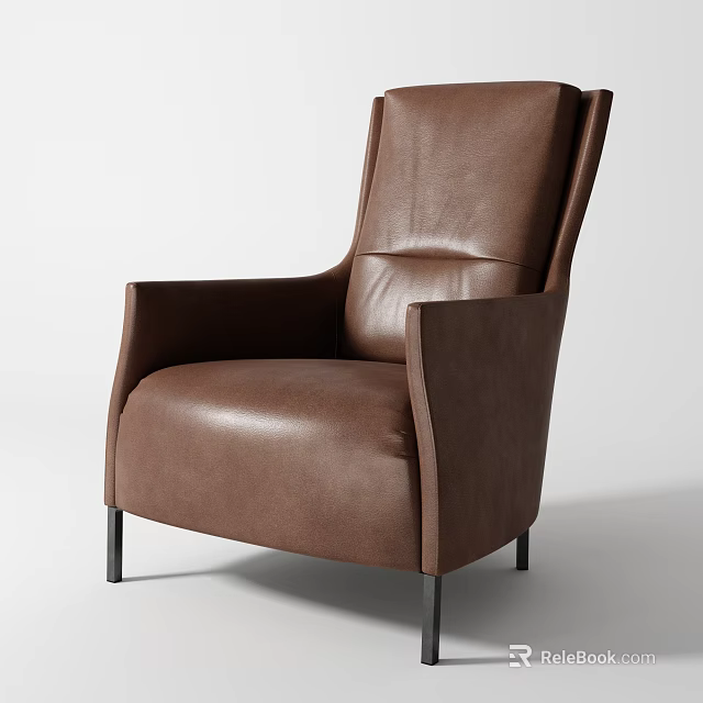 Brown Leather Single Sofa with Modern Design and Black Legs 3d model