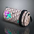 Stylish Patterned Duffel Bag With Purple Green Accents And Black Strap