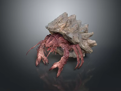 Red Reptile Displaying Spiked Rocky Shell With Long Legs And Claws On Dark Background 3d model