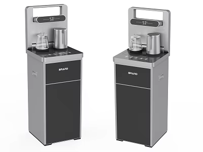 Two Modern Standing Water Dispensers With Control Panels And Kettles 3d model