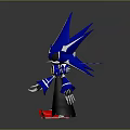 Game And Movie Character With Blue Star Shaped Head Red Eyes Black Cape Red Boots