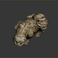 Ancient Style Tiger Sculpture With Intricate Carvings And Curled Tail In Lying Posture