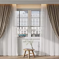 Elegant Modern Curtains Double Layer Sheer Design For Window With Plant And Stool 3d model