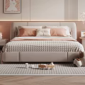 Cozy Kids Bed with Soft Padded Headboard Pink White Pillows and Toys on Bedroom Carpet