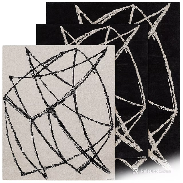 Modern Square Rugs With Abstract Black And Beige Intersecting Line Patterns 3d model 