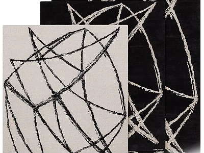 Modern Square Rugs With Abstract Black And Beige Intersecting Line Patterns 3d model