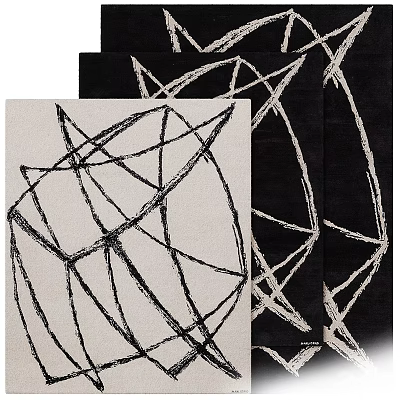 Modern Square Rugs With Abstract Black And Beige Intersecting Line Patterns 3d model