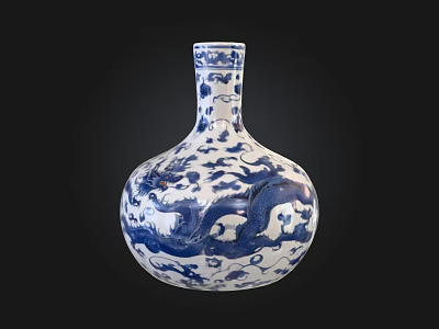Traditional Blue and White Ceramic Vase with Intricate Dragon Patterns for Home 3d model