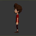 3D Cartoon Boy Game Movie Character With Curly Brown Hair Red Top Yellow Trim And Dark Pants