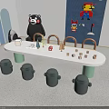 Kids White Table Green Chair Set With Building Blocks And Teddy Bear Decor