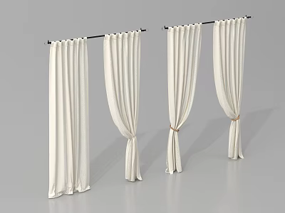 White Curtains with Tiebacks in Different Hanging Styles for Modern Home Interior Decor 3d model