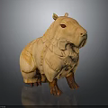 Hand Carved Capybara Wooden Sculpture By Artisan With Detailed Features And Natural Finish