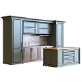Modern Green Kitchen Cabinets With Upper Lower Units Countertop And Herringbone Tile Backsplash 3d model
