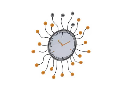 Modern Wall Clock With Metal Frame And Orange Spherical Radial Decorative Design 3d model