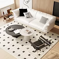 Modern White Sofa Coffee Table Set With Black White Pillows And Checkered Rug 3d model