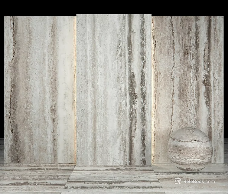 Light Gray Marble Background Wall With Natural Striped Texture And Decorative Sphere 3d model 