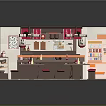 Cartoon Scene of Japanese Restaurant with Counter Stools Tables and Traditional Decorations