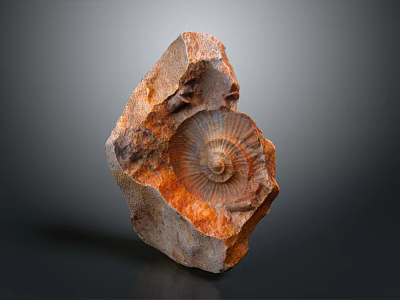 Ancient Aquatic Animal Ammonite Fossil Embedded in Brown Stone with Spiral Pattern 3d model