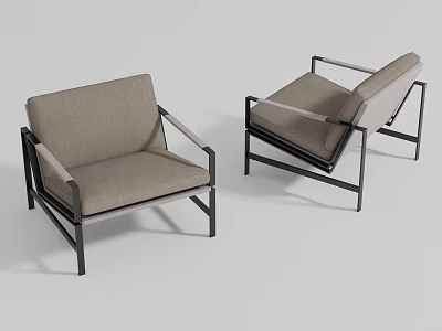 Modern Light Gray Leisure Chairs With Black Metal Frame And Comfortable Upholstery 3d model